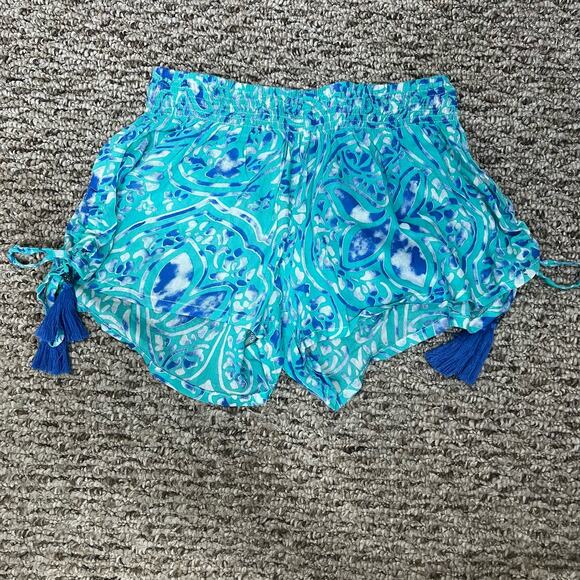 Tiare Hawaii Pants - Anthropologie Tiare Hawaii Blue Patterned Women Shorts tassel